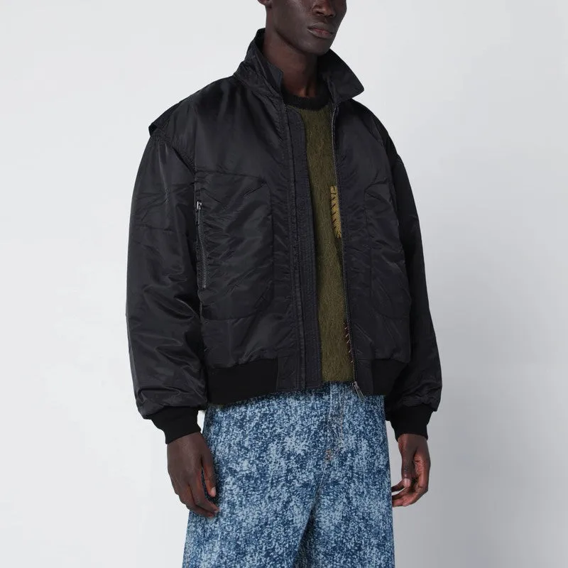 Black Nylon Zip Bomber Jacket sold by Wanan Luxury