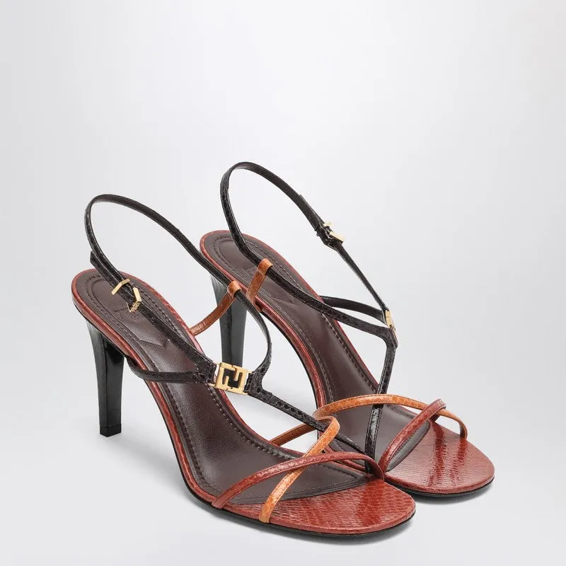 Fendi F Fold Burgundy/Brown Heel Sandal sold by Wanan Luxury