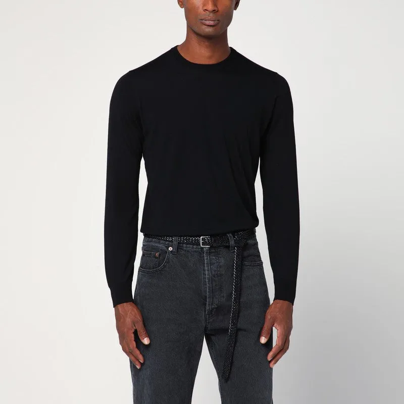 Black Wool Crew Neck Sweater sold by Wanan Luxury