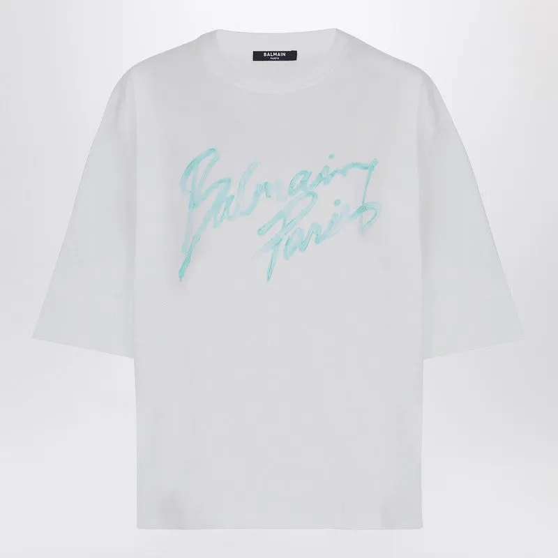 Oversized White T-Shirt With Logo Print sold by Wanan Luxury