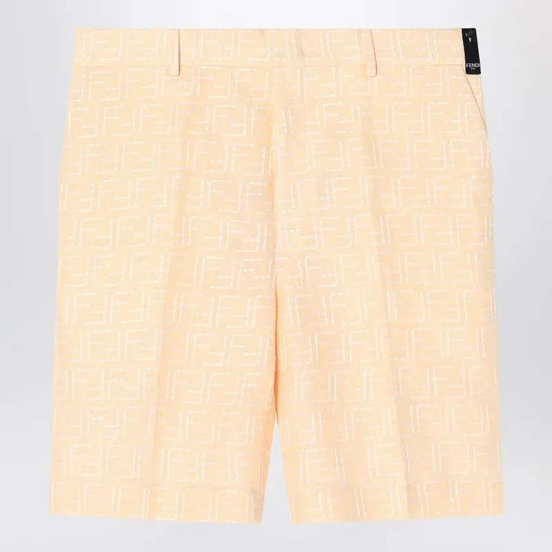 Ff Jacquard Light Yellow Linen Bermuda Shorts sold by Wanan Luxury