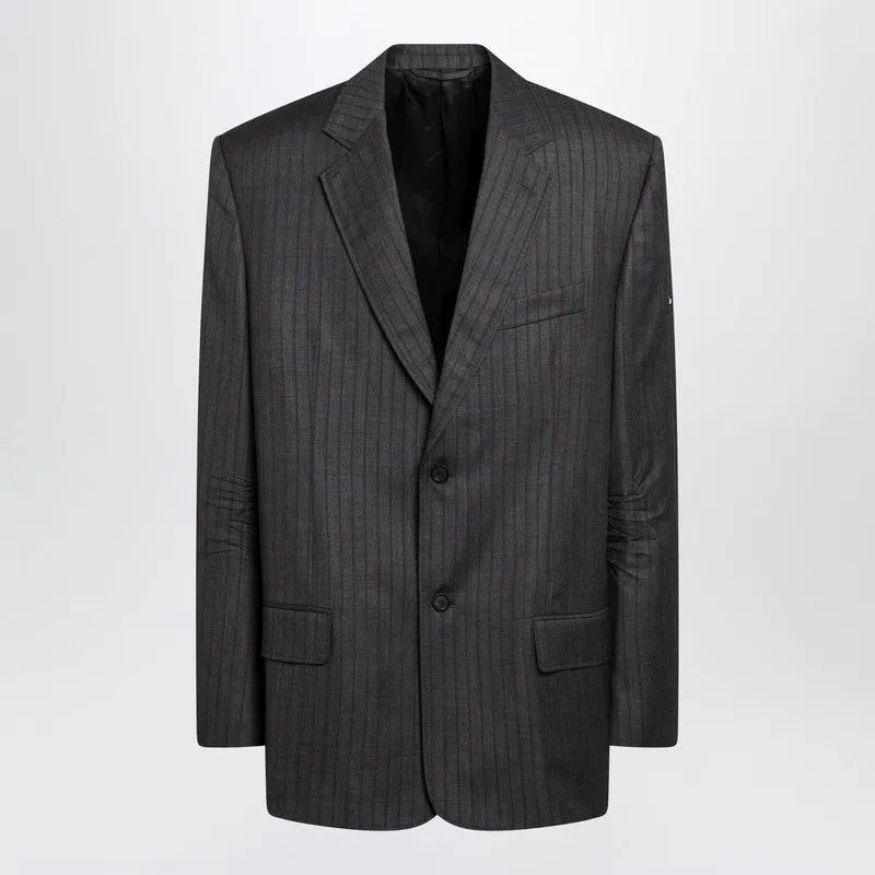 Grey Pinstripe Wool Single-Breasted Jacket sold by Wanan Luxury