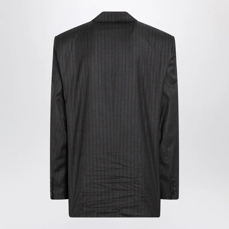 Grey Pinstripe Wool Single-Breasted Jacket sold by Wanan Luxury product image thumbnail 2