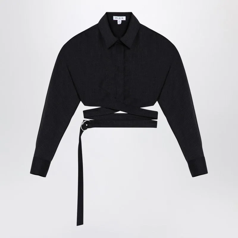 Dark Grey Cotton Crossover Shirt sold by Wanan Luxury