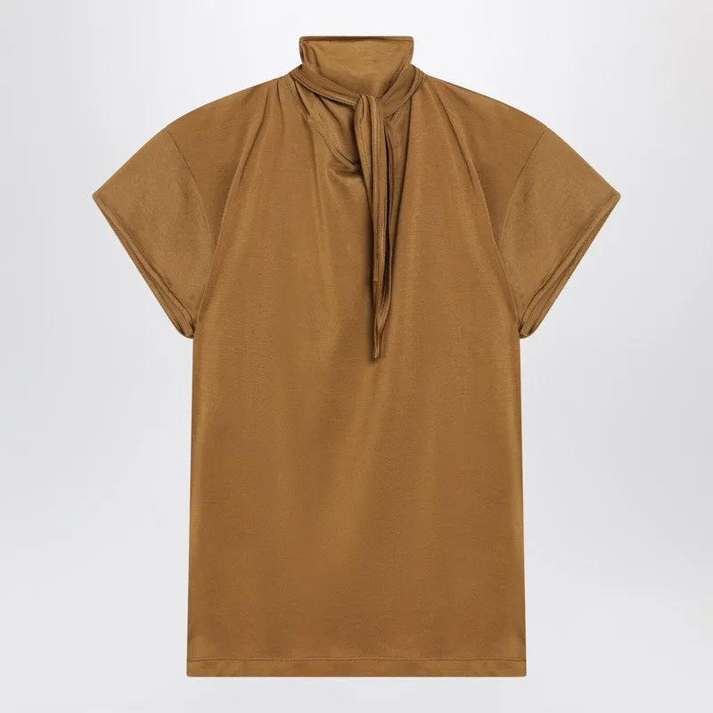 Cinnamon-Brown T-Shirt With Scarf Detail made by Wanan Luxury