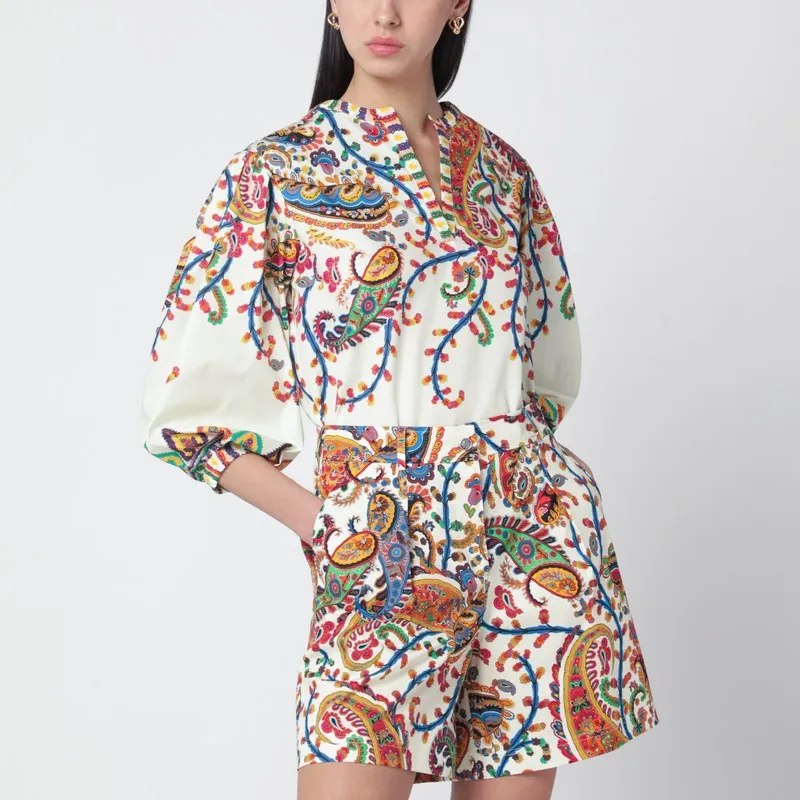 White Blouse With Paisley Print sold by Wanan Luxury