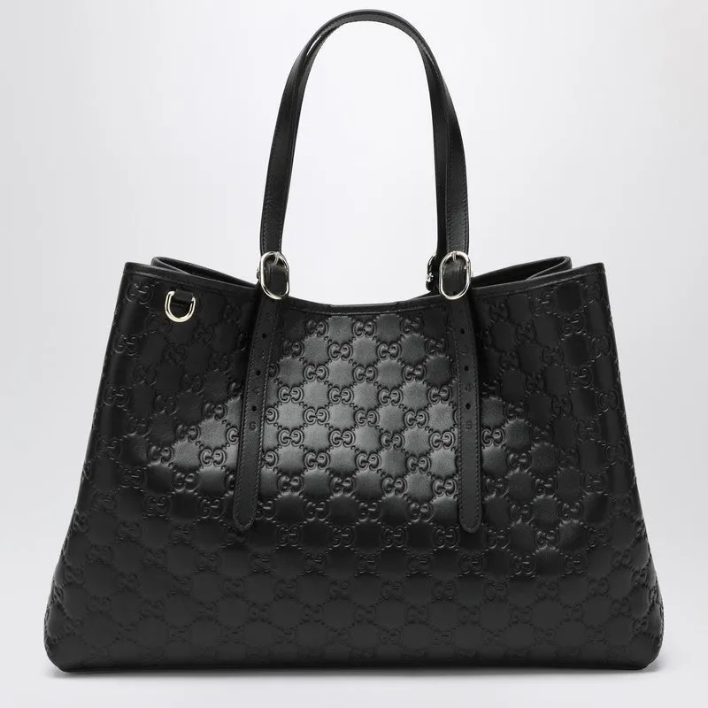 Gg Emblem Large Black Shopping Bag sold by Wanan Luxury