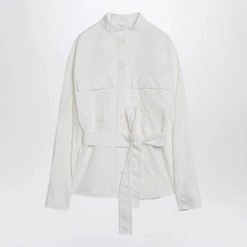 White Belted Shirt In Cotton Blend sold by Wanan Luxury