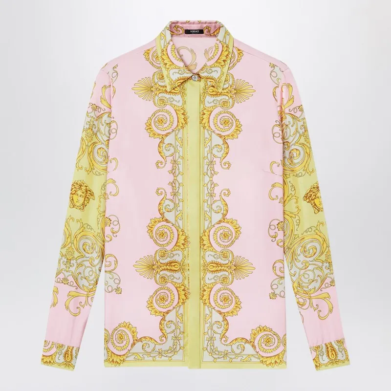 Printed Silk Twill Shirt In Yellow/Pink sold by Wanan Luxury