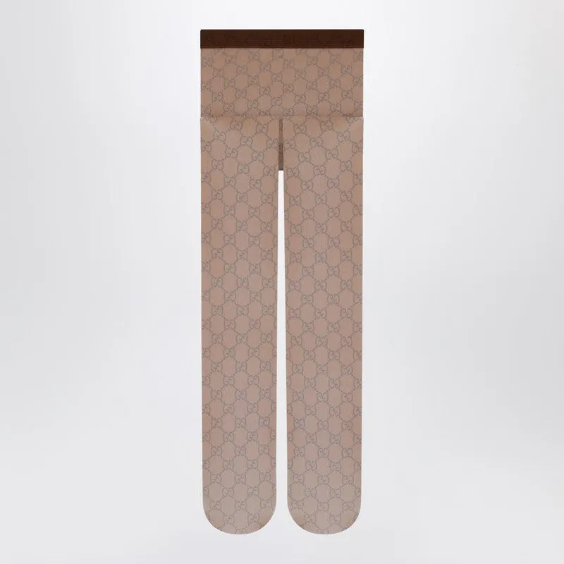 Brown Nylon Tights With Gg Print sold by Wanan Luxury