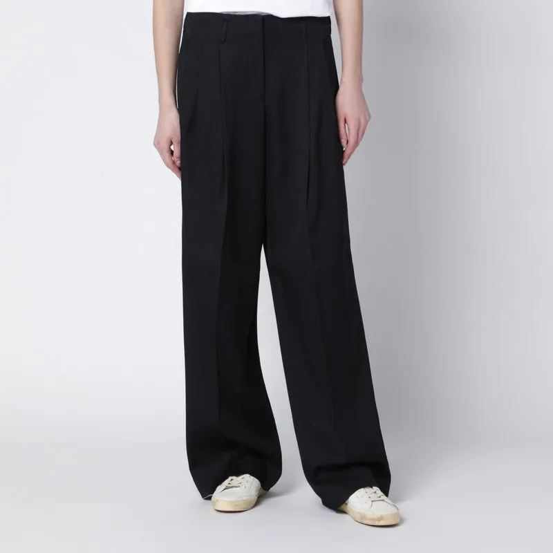 Wide Black Wool Trousers sold by Wanan Luxury