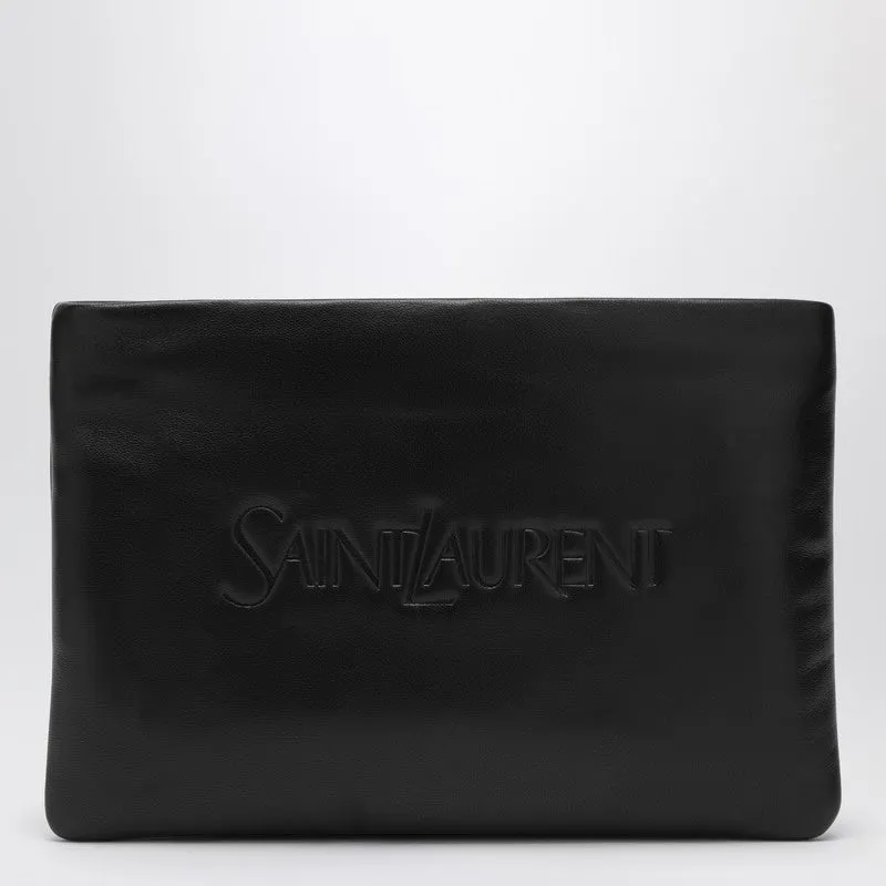 Black Padded Leather Clutch Bag With Logo sold by Wanan Luxury