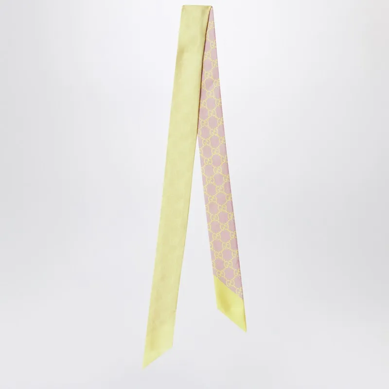 Slim Silk Scarf With Gg Motif In Pink And Yellow sold by Wanan Luxury
