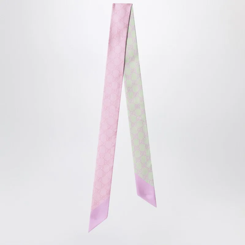 Slim Silk Scarf With Gg Motif In Pink And Aquamarine sold by Wanan Luxury