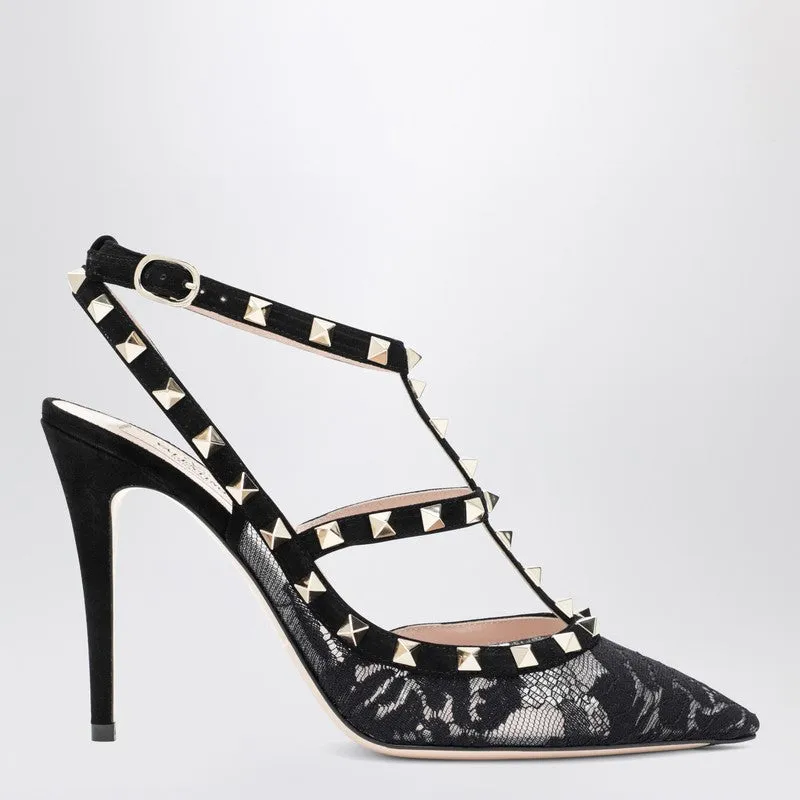 High Black Rockstud Lace Pumps sold by Wanan Luxury
