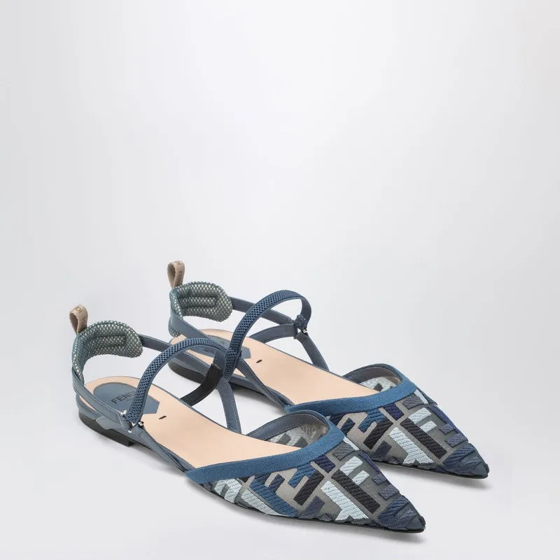 Slingback Flat Colibrì Lite In Mesh With Embroidery Ff Blue sold by Wanan Luxury