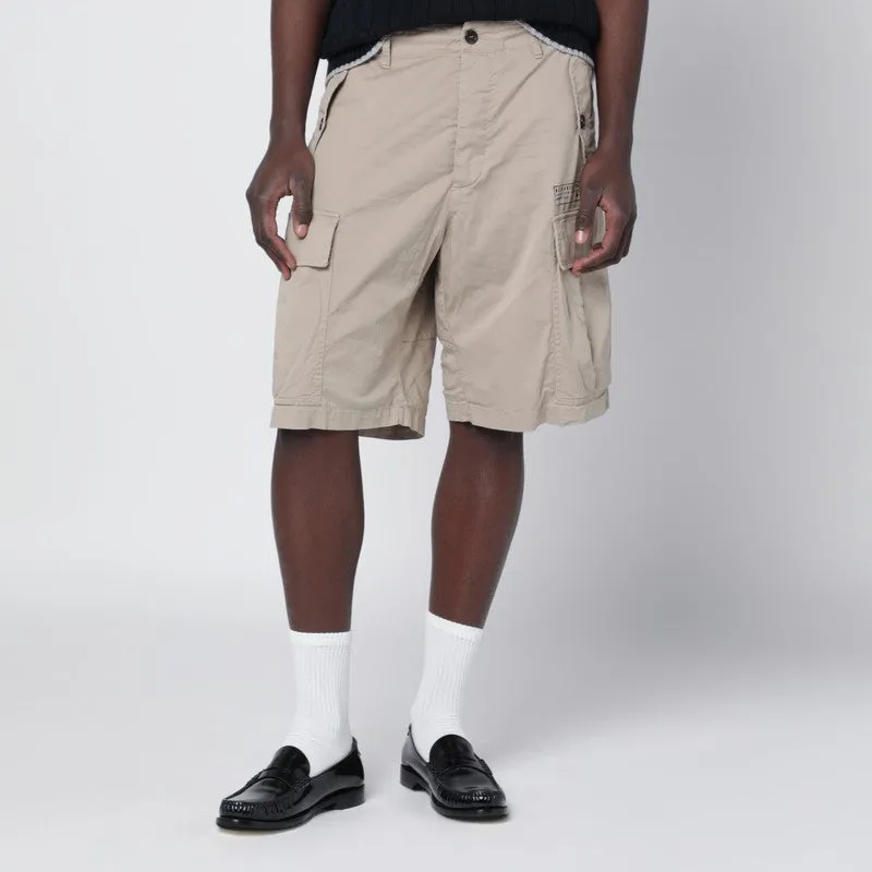 Beige Cotton-Blend Cargo Bermuda Shorts made by DSQUARED2
