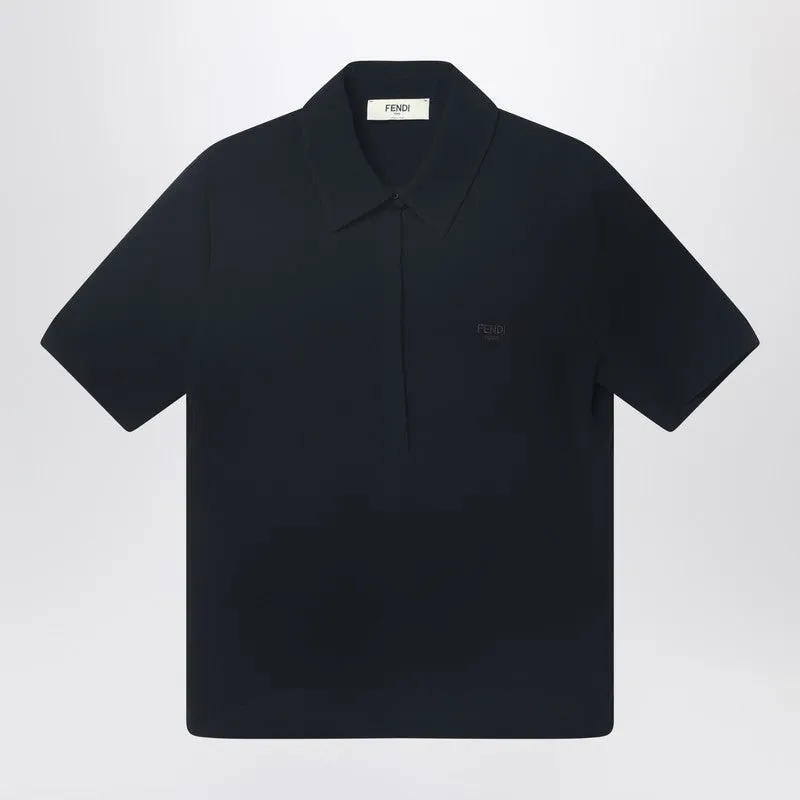 Black Silk Cady Polo T-Shirt sold by Wanan Luxury