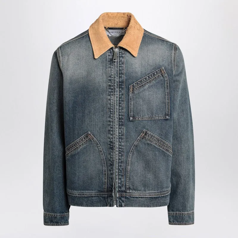 Denim Jacket With Suede Collar sold by Wanan Luxury