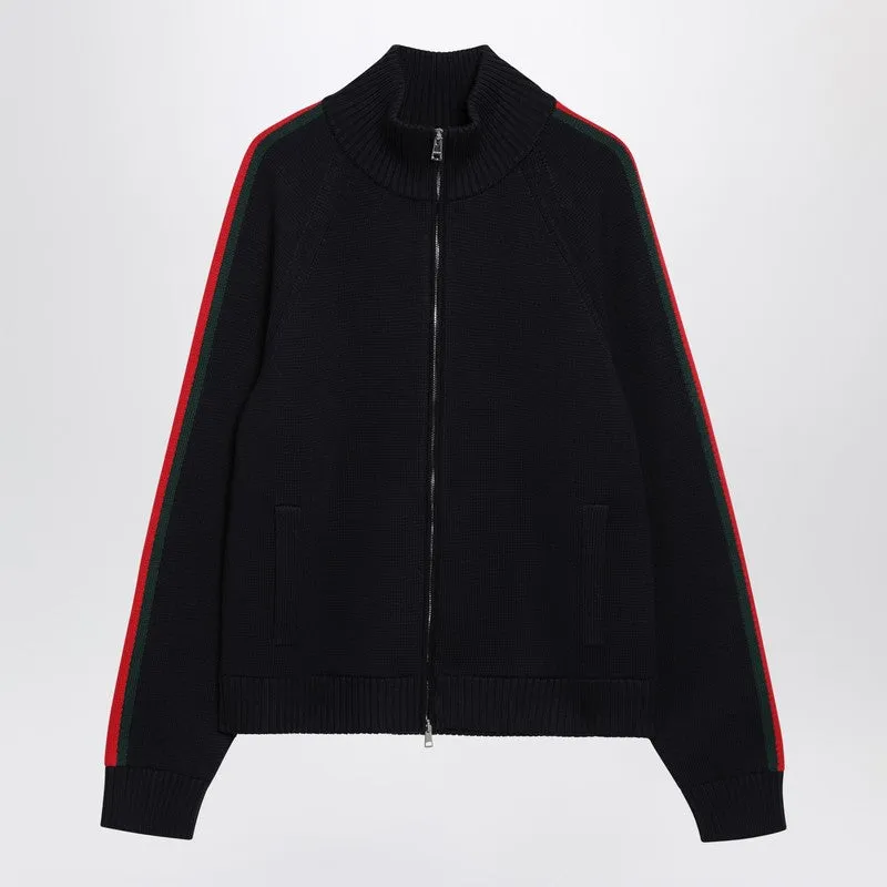 Dark Blue Wool Zip-Up Cardigan made by Gucci