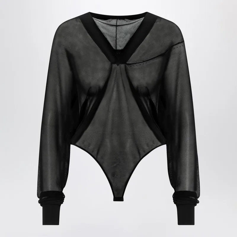 Hooded Black Bodysuit In Fine Knit made by Alaia