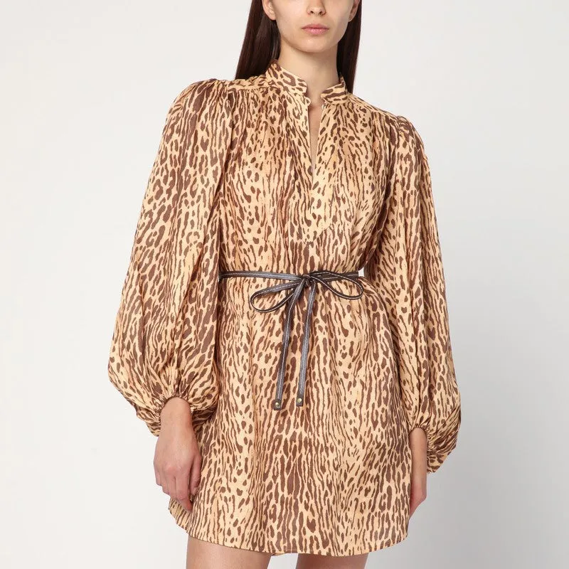 Leopard Print Short Dress In Linen sold by Wanan Luxury