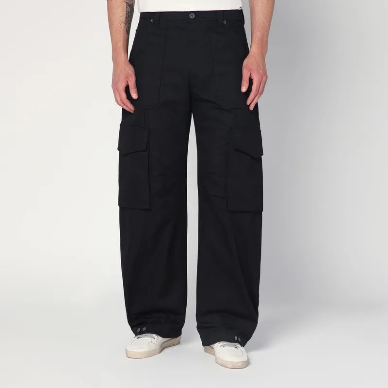 Black Cargo Pants In Cotton Blend sold by Wanan Luxury