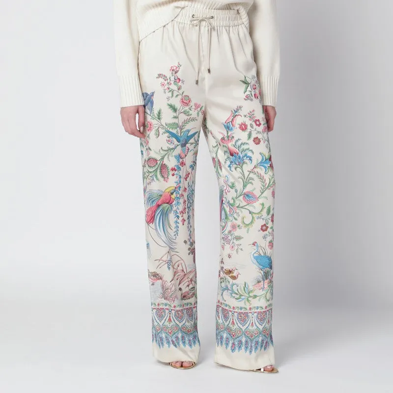 White Wide-Leg Trousers With Floral Print sold by Wanan Luxury