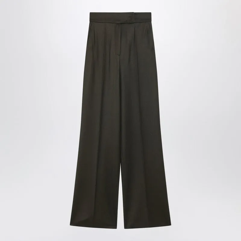 Moss Green Wide-Leg Wool Trousers sold by Wanan Luxury