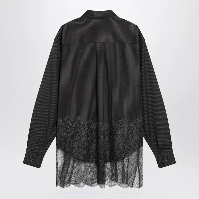 Espresso Pinstriped Wool Shirt With Lace sold by Wanan Luxury product image thumbnail 2