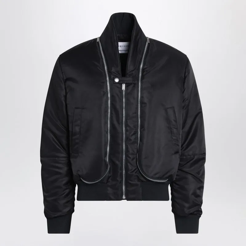 Black Nylon Zip Bomber sold by Wanan Luxury