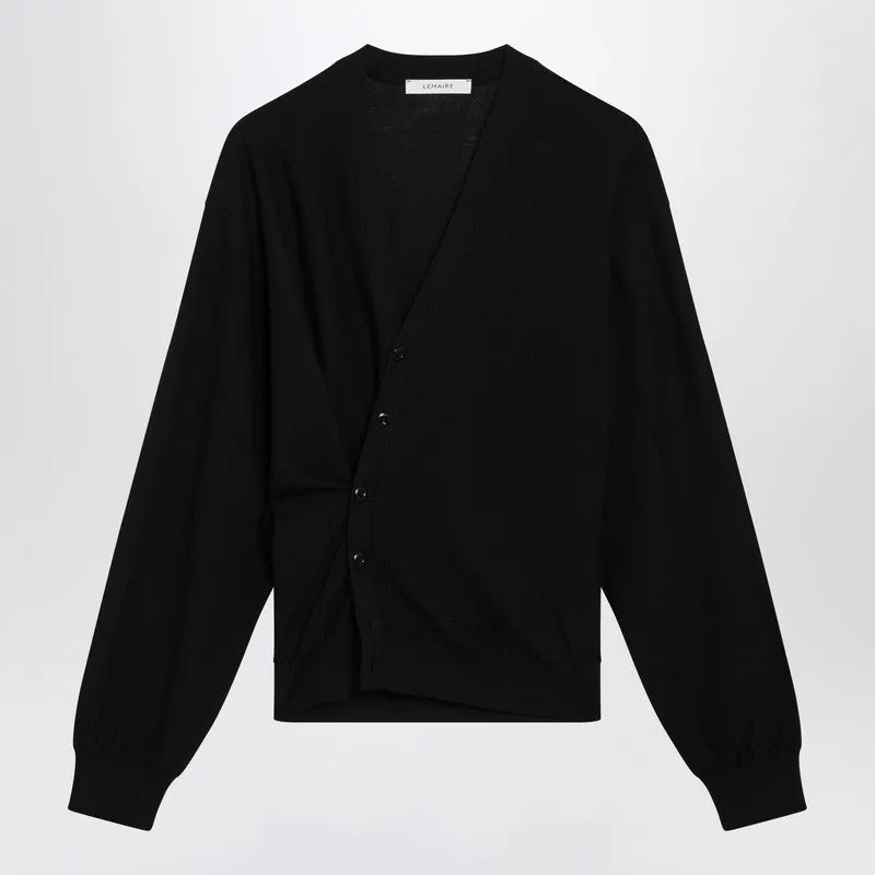 Black Asymmetric Wool-Blend Cardigan sold by Wanan Luxury