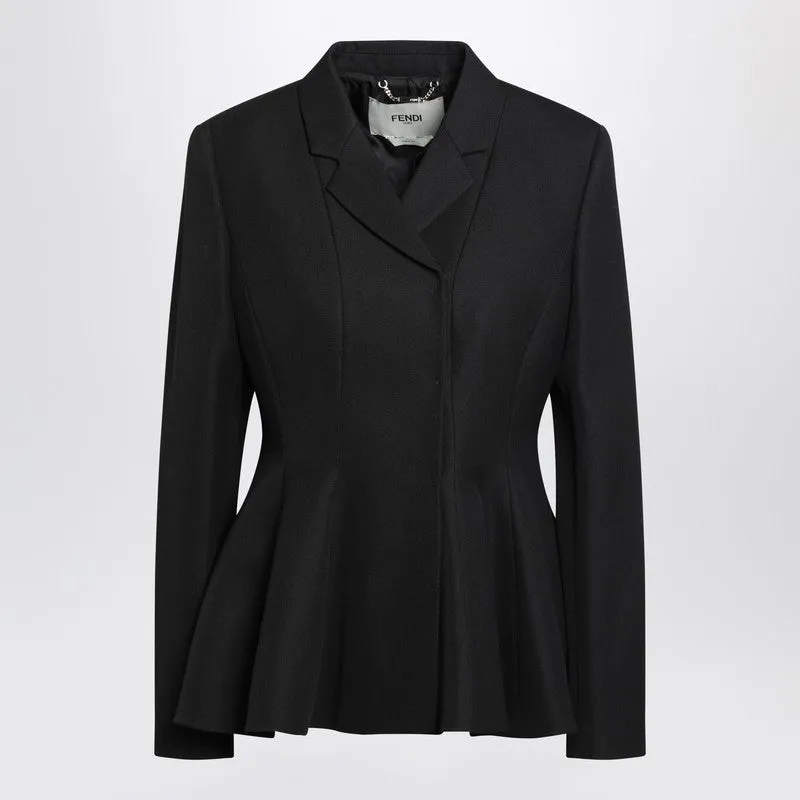 Black Grain De Poudre Wool Jacket sold by Wanan Luxury