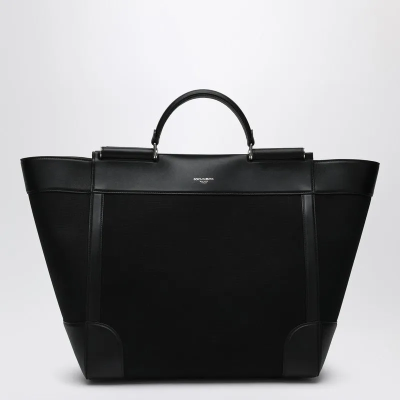 Black Fabric And Leather Tote Bag sold by Wanan Luxury