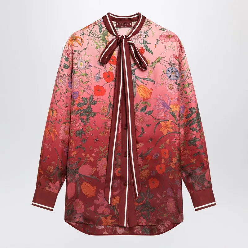 Shirt With Bow And Floral Print In Silk sold by Wanan Luxury