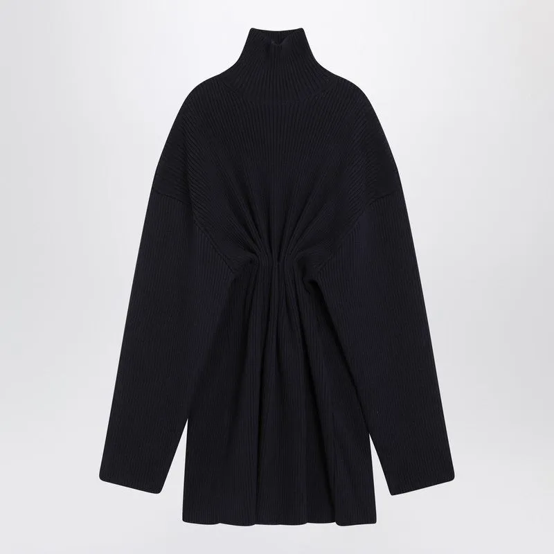 Pinched Navy Mini Dress In Wool And Cotton sold by Wanan Luxury