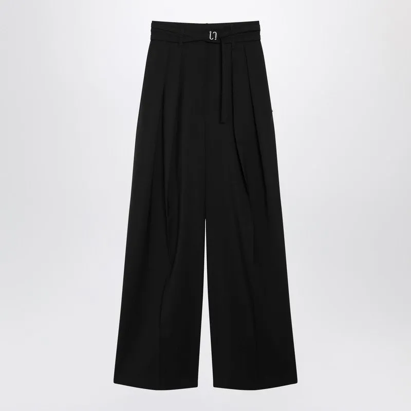 Black Wide-Leg Stretch-Wool Trousers sold by Wanan Luxury