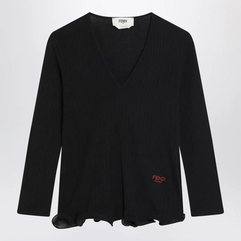Black Wool Pullover With Logo Embroidery sold by Wanan Luxury