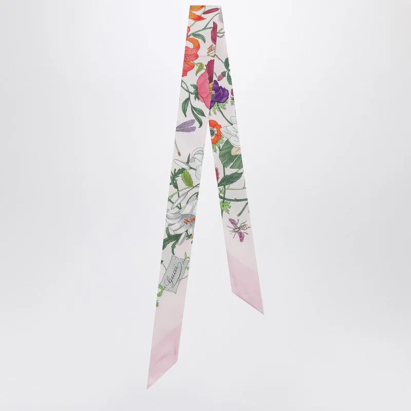 Pink Printed Slim Silk Scarf sold by Wanan Luxury