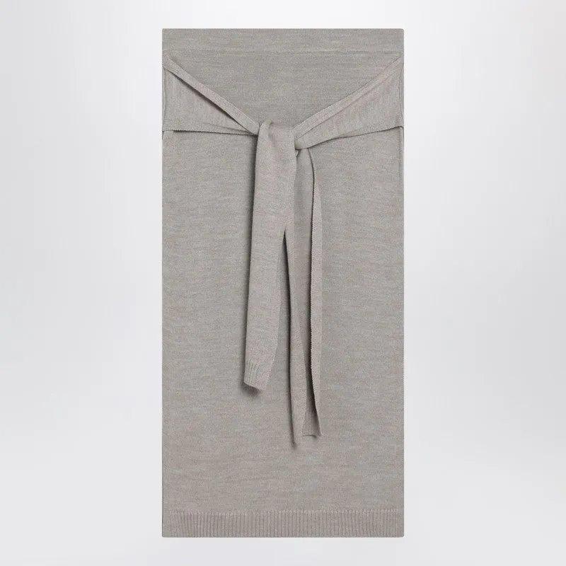 Taupe Trompe-L'oeil Skirt In Wool Blend sold by Wanan Luxury