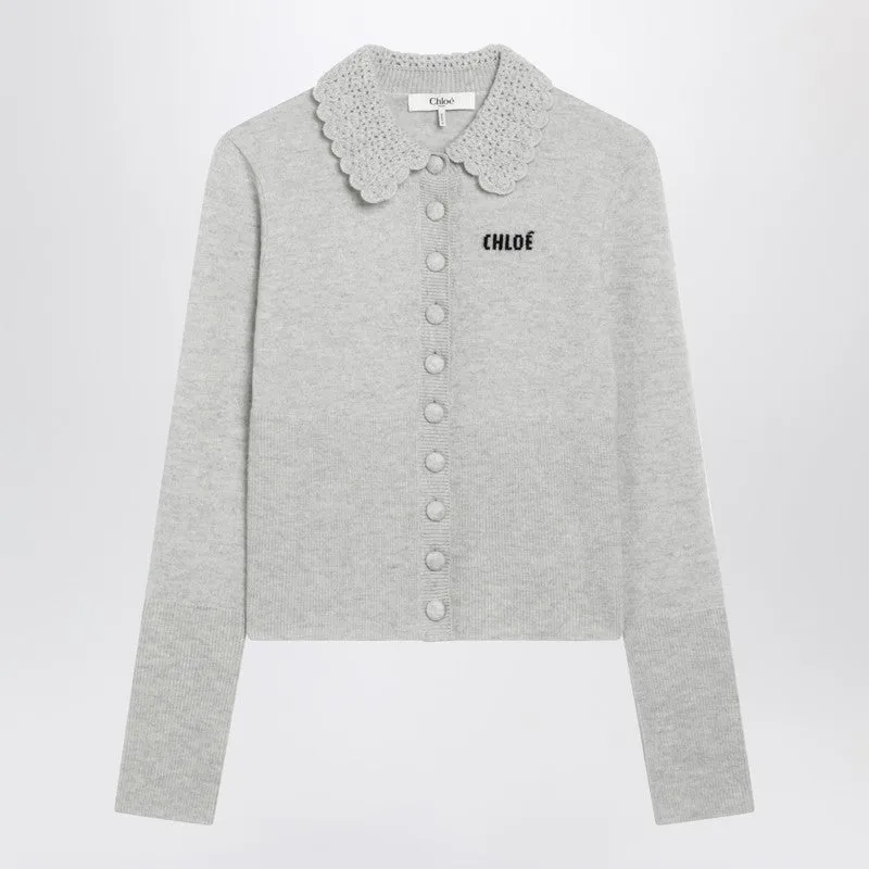 Light Grey Wool Cardigan With Logo sold by Wanan Luxury