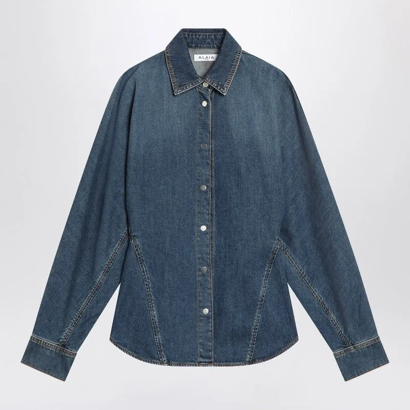 Rounded Blue Denim Shirt sold by Wanan Luxury