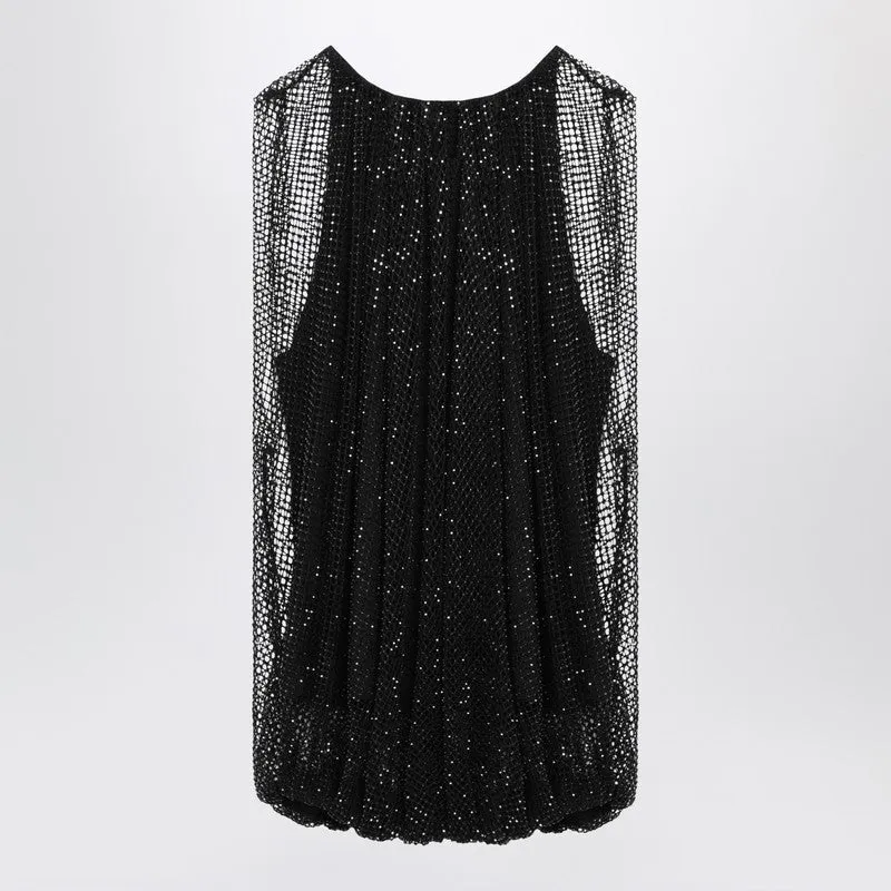 Black Mesh Top With Crystals sold by Wanan Luxury