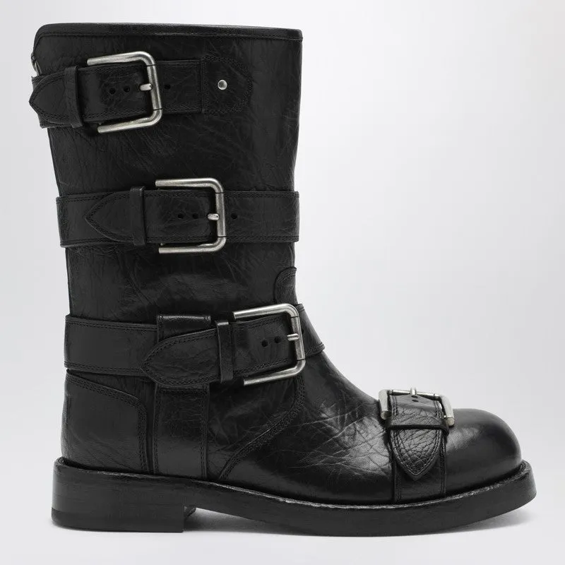 Black Leather Boots With Straps made by Dolce & Gabanna