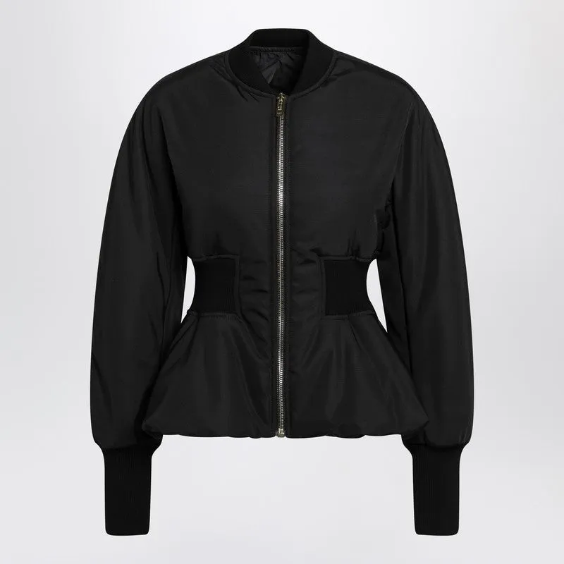 Black Peplum Bomber Jacket In Wool Blend sold by Wanan Luxury