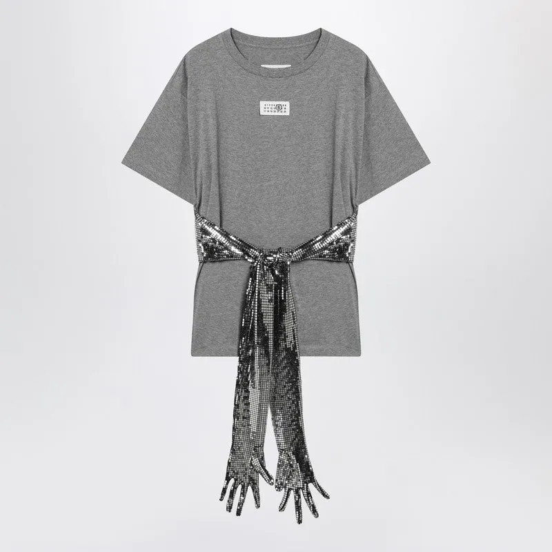 Grey Mélange Cotton T-Shirt With Gloves sold by Wanan Luxury