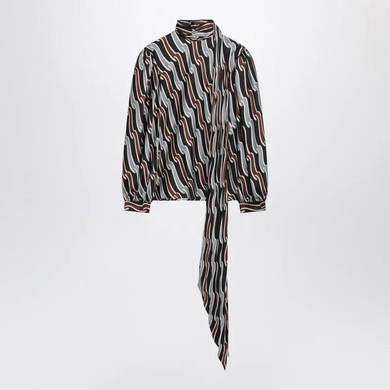 Grey/Brown Printed Silk Twill Blouse sold by Wanan Luxury
