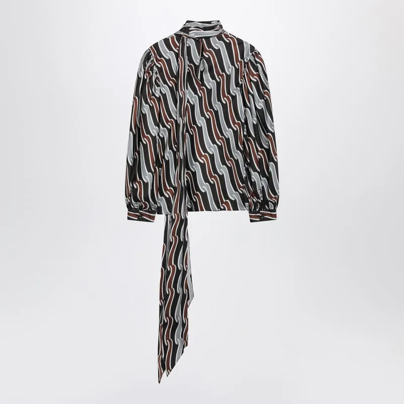 Grey/Brown Printed Silk Twill Blouse sold by Wanan Luxury product image thumbnail 2