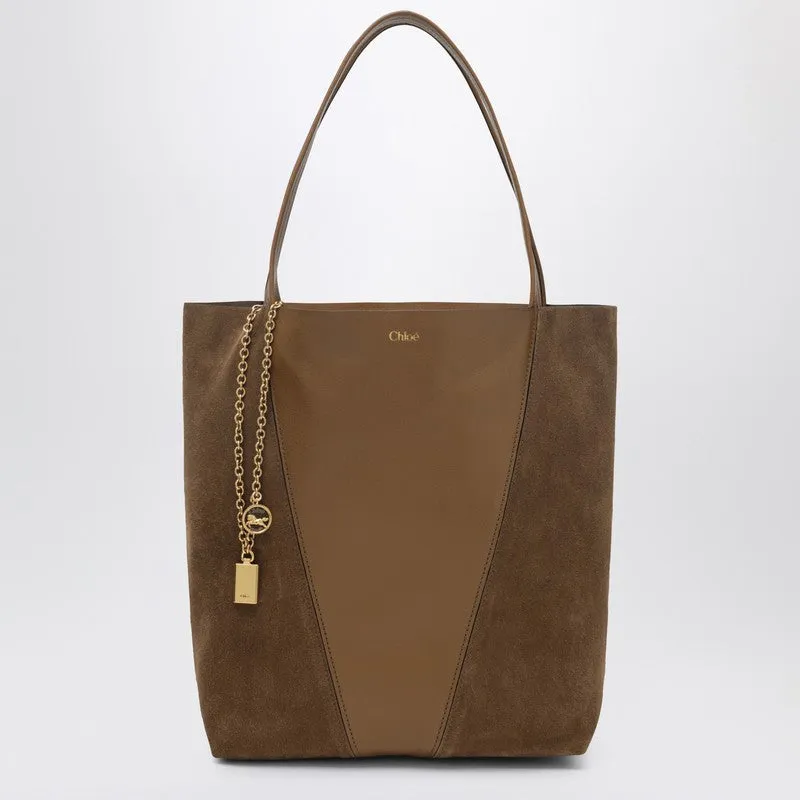 Chloé Spin Tote Bag In Leather And Suede Khaki made by Wanan Luxury