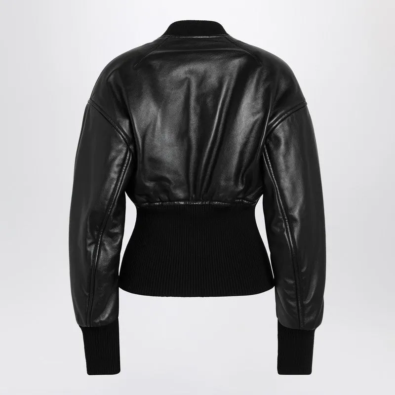 Black Leather Bomber Jacket With Band Detail sold by Wanan Luxury product image thumbnail 2